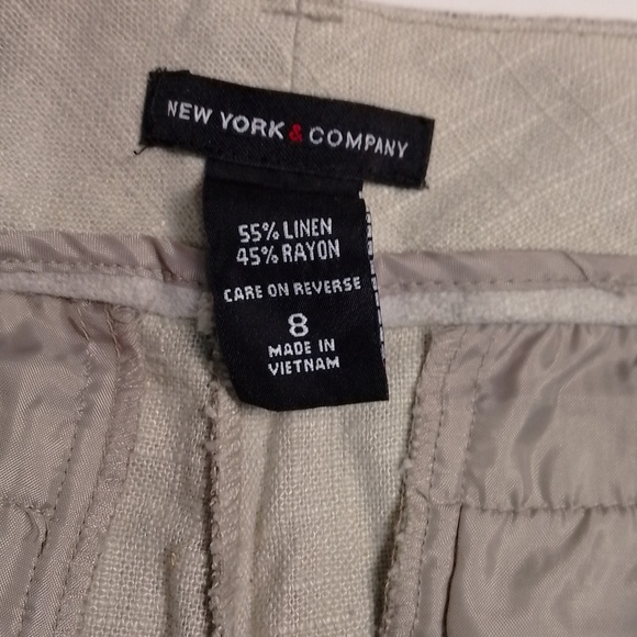 New york & company  women linen rayon shorts khaki preppy workwear size 8 - Picture 2 of 3